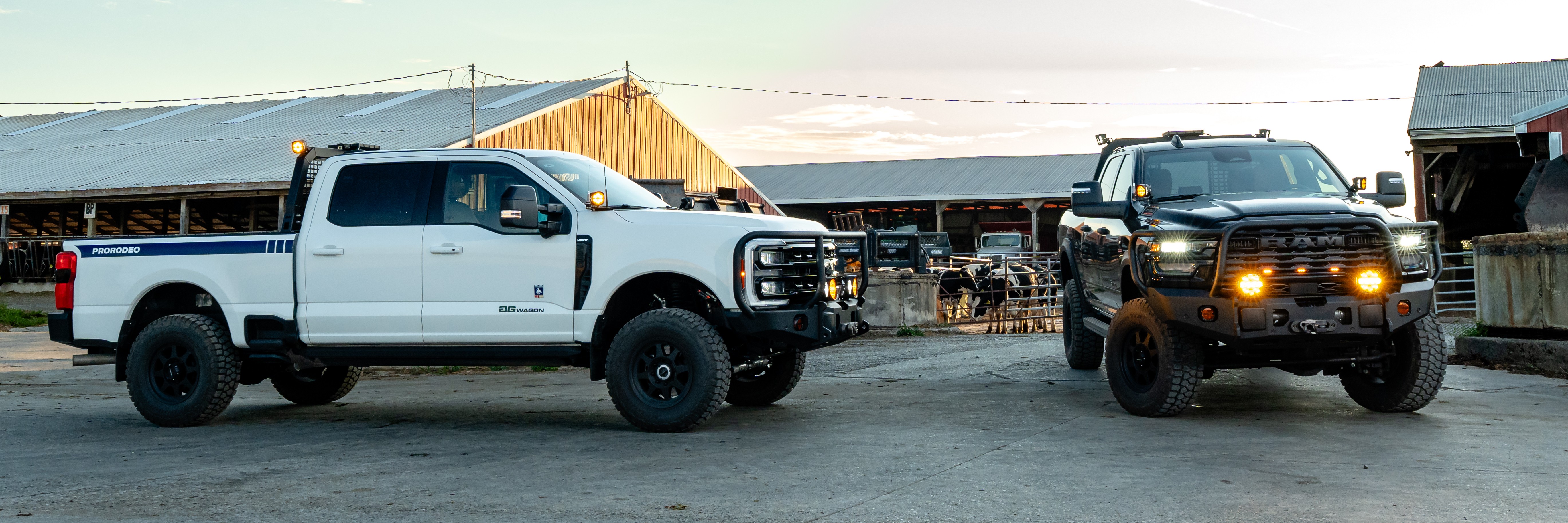 AGwagon Ford and Ram at dairy farm
